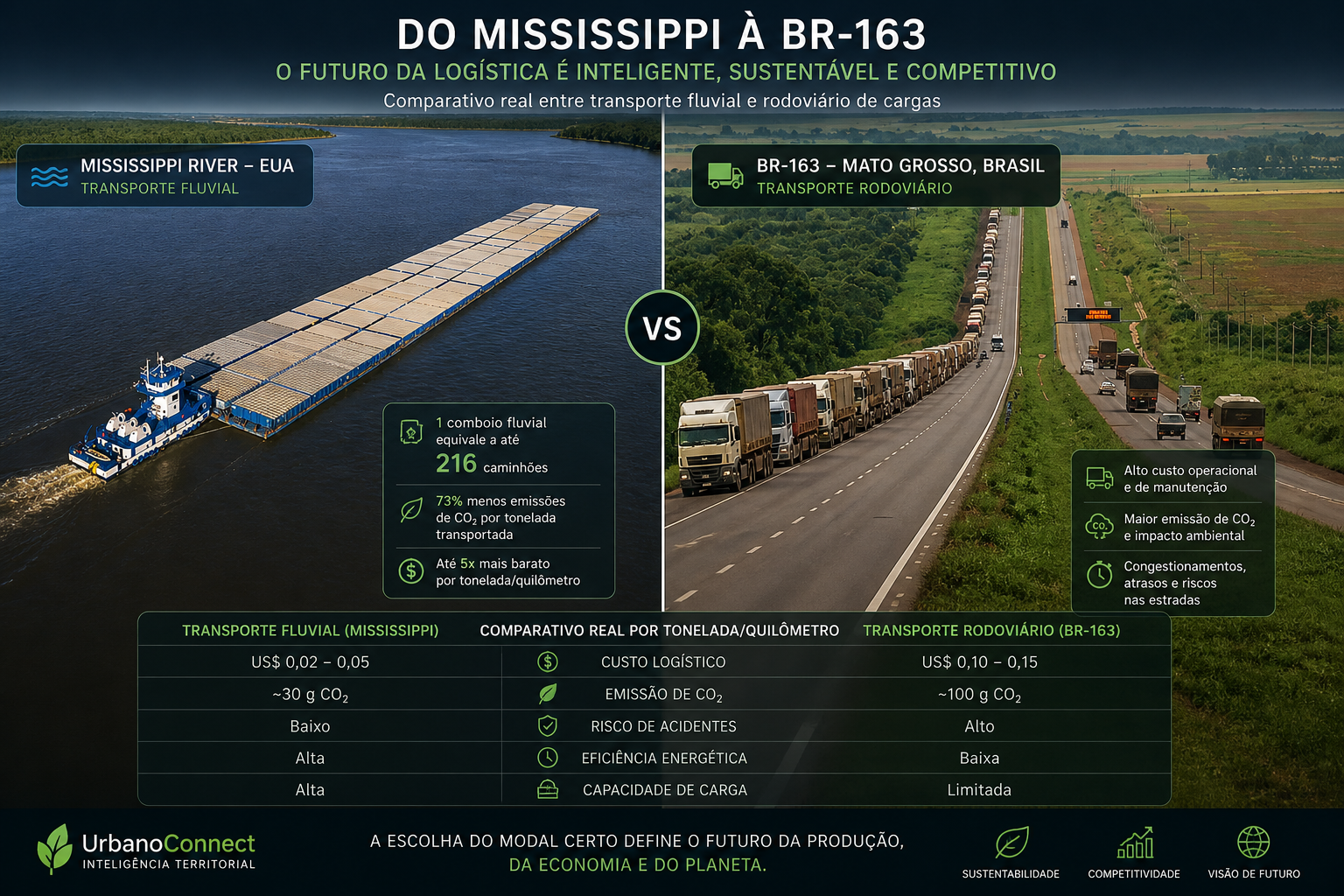 Comparativo de modais logísticos — mundo vs. MT